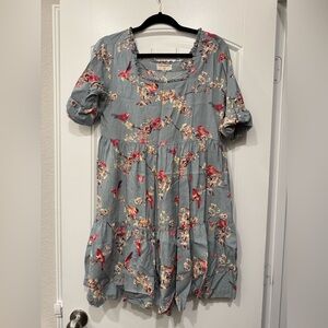 Bombay Paisley Floral Dress in Light Blue-Gray and Pink Babydoll Y2K Cottahecore